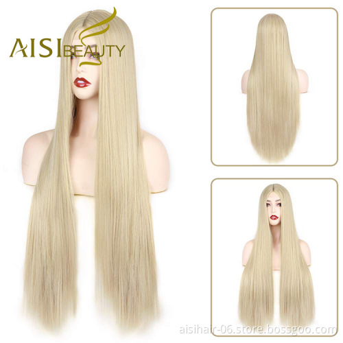 Aisi Beauty Wholesale Vendor Cheap Long Silky Straight Blonde Wig Swiss Lace Synthetic Hair For Black Women Lace Front Wig